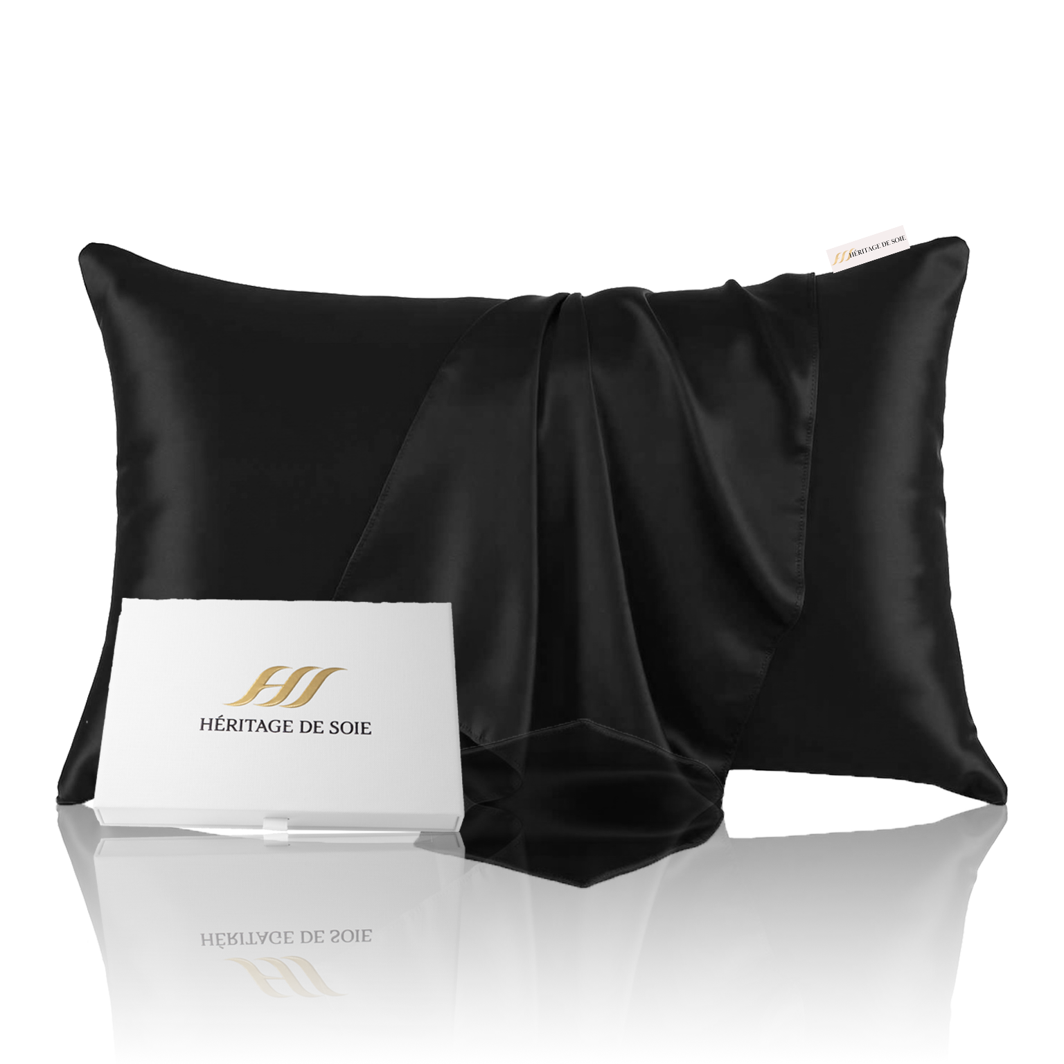 Taie d'Oreiller en soie Noir Rectangle Héritage de Soie